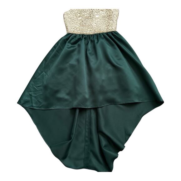 Rare Editions Girls Green Gold Lace Beaded High Low Formal Dress Size 10 - Picture 5 of 9